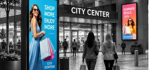 Outdoor Displays vor dem Eingang eines Einkaufszentrums