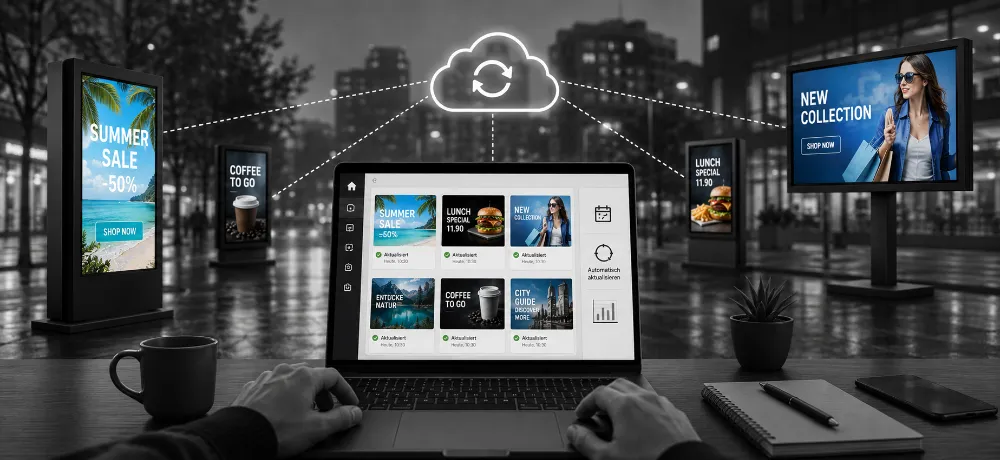 Zentrale Steuerung mehrerer Outdoor Displays mit Digital Signage Software
